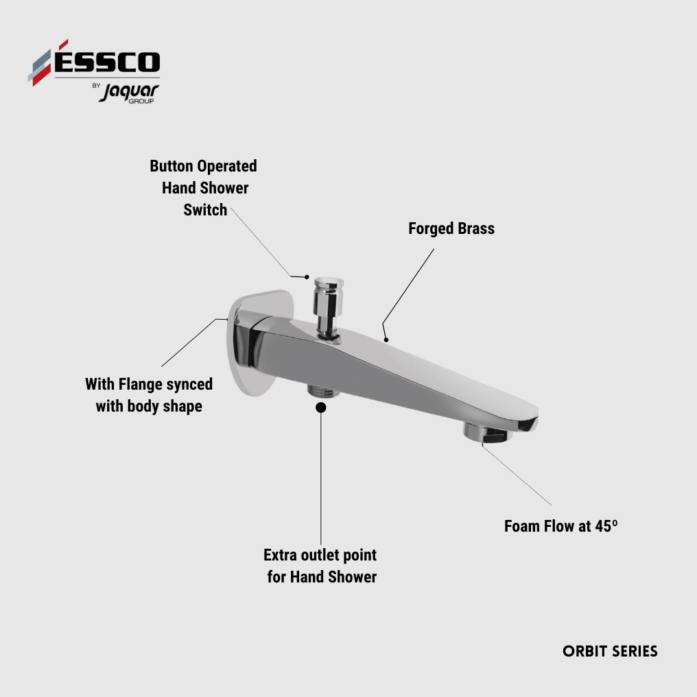 Essco (by Jaquar) 2in1 Bath Tub Spout with extra button for hand shower - Luxur Studio Kitchen & Bathroom Fittings