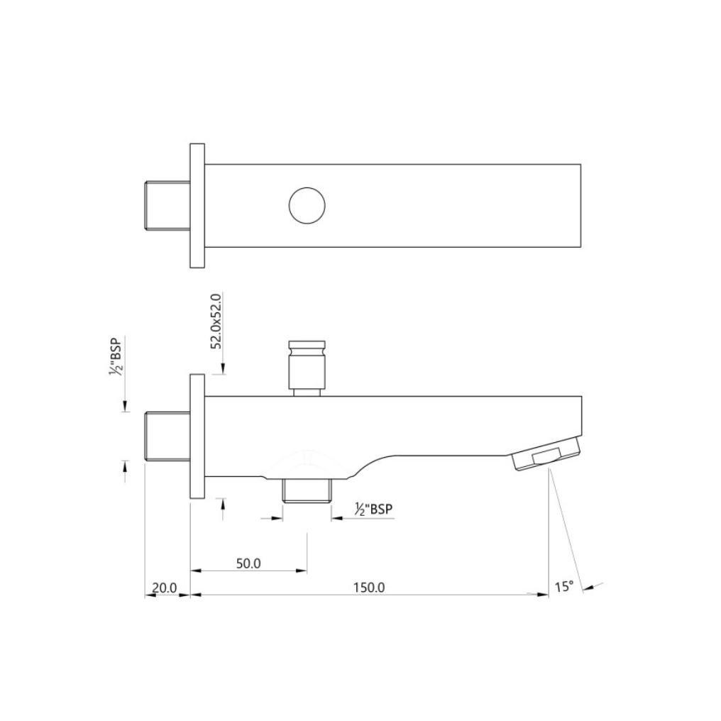 Essco (by Jaquar) 2in1 Bath Tub Spout with extra button for hand shower - Luxur Studio Kitchen & Bathroom Fittings