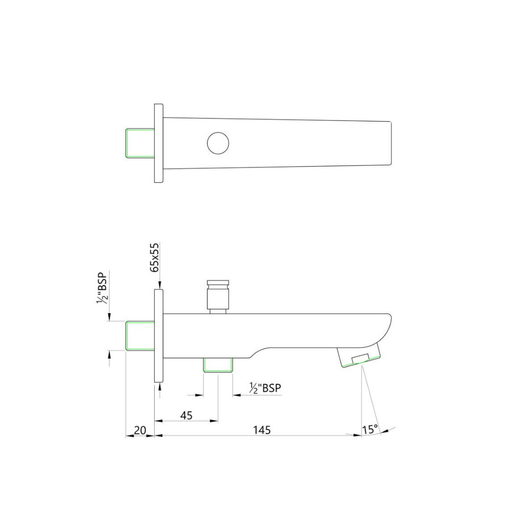 Essco (by Jaquar) 2in1 Bath Tub Spout with extra button for hand shower - Luxur Studio Kitchen & Bathroom Fittings