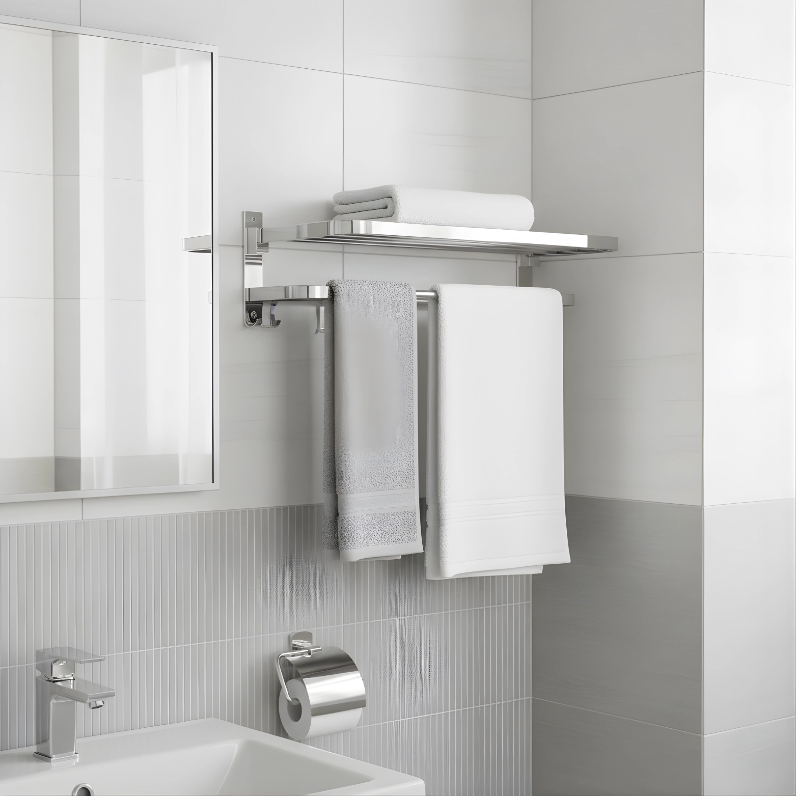 SS Dual Folding Towel Rack 24" - Luxur Studio Kitchen & Bathroom Fittings