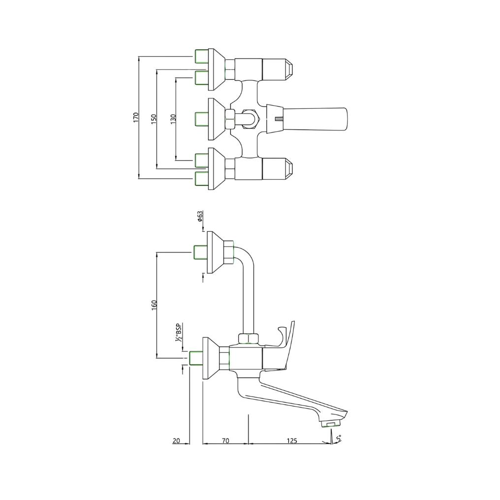 Essco (by Jaquar) Stella Series Wall Mixer - Luxur Studio Kitchen & Bathroom Fittings