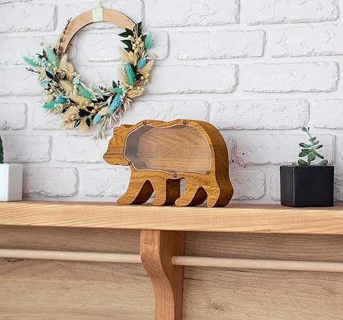 Wooden Grizzly Bear Piggy Bank
