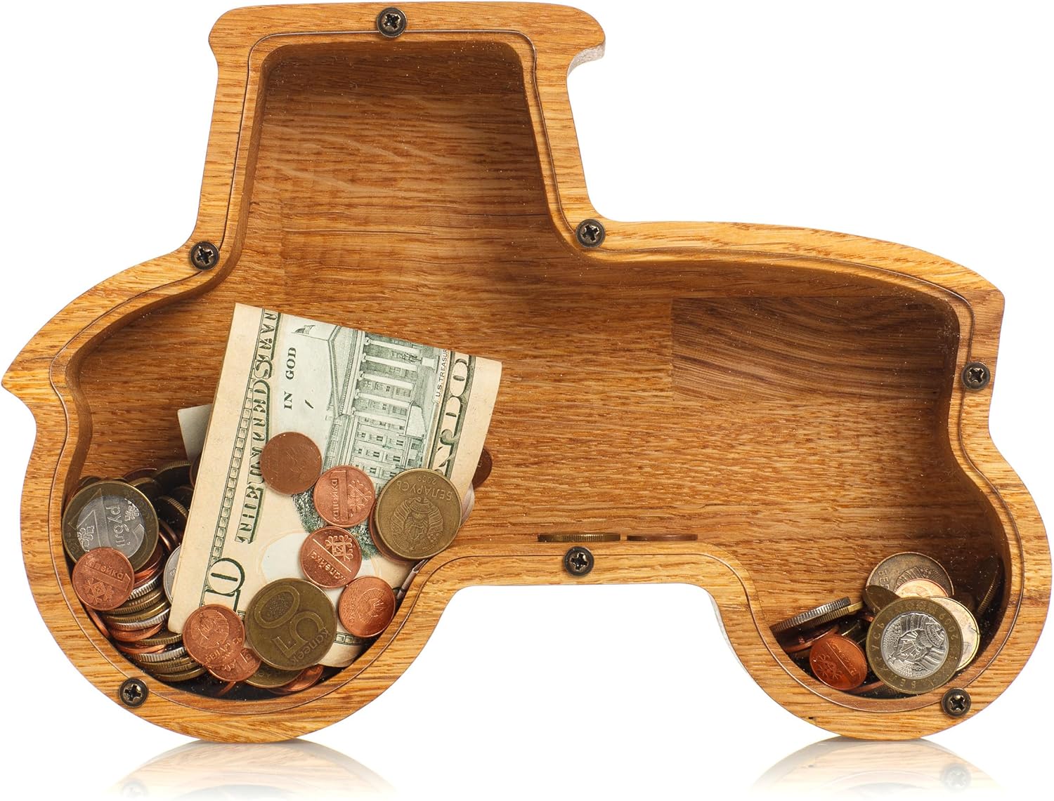 Personalized Wooden Tractor Piggy Bank 