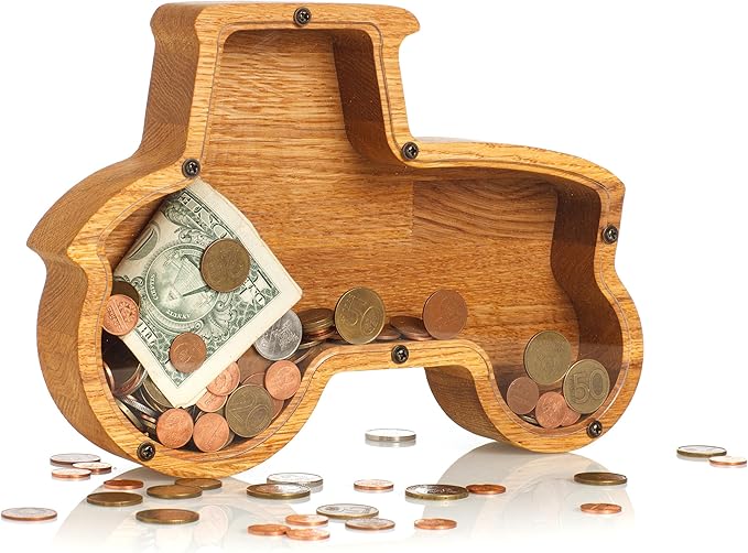Personalized Wooden Tractor Piggy Bank 