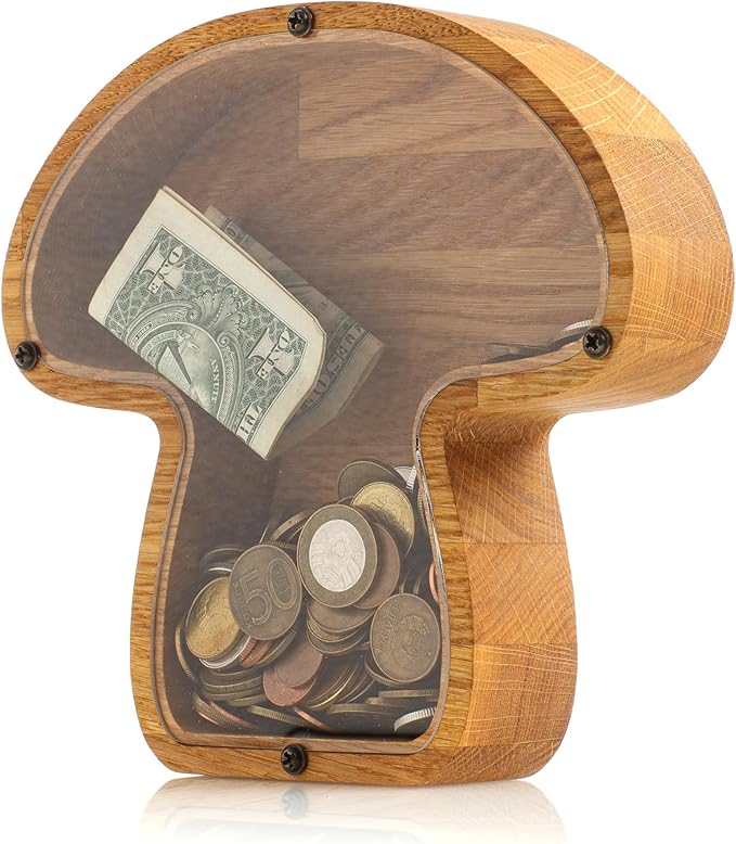 Personalized Wooden Mushroom Piggy Bank