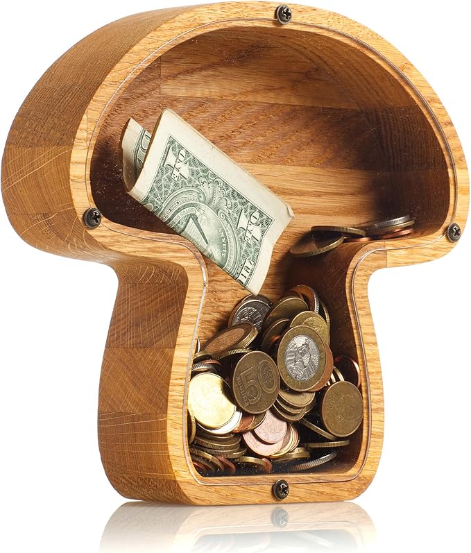 Personalized Wooden Mushroom Piggy Bank