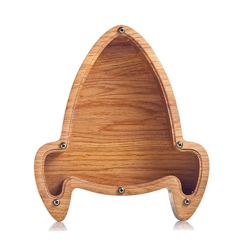 Rocket Ship Wooden Piggy Bank 