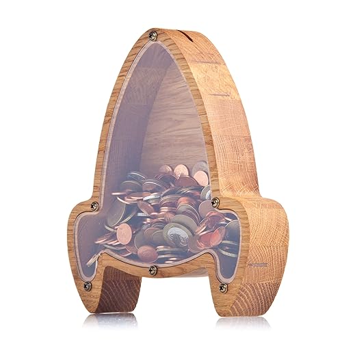 Rocket Ship Wooden Piggy Bank 