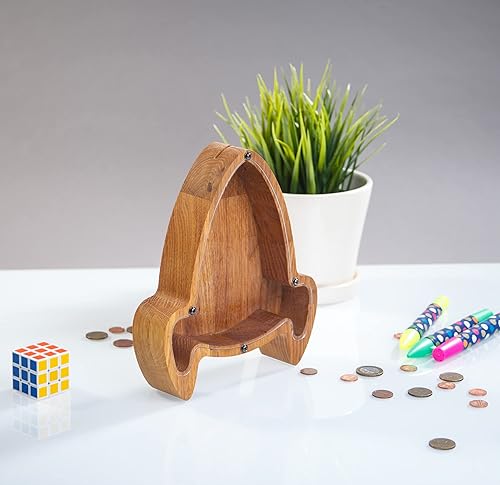 Rocket Ship Wooden Piggy Bank 