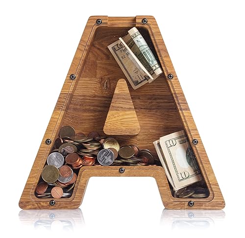 Personalized Wooden Letter A Piggy Bank 