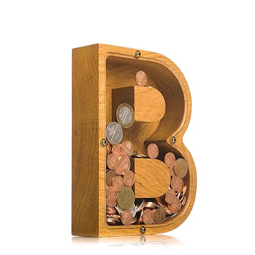 Personalized Wooden Letter B Piggy Bank 