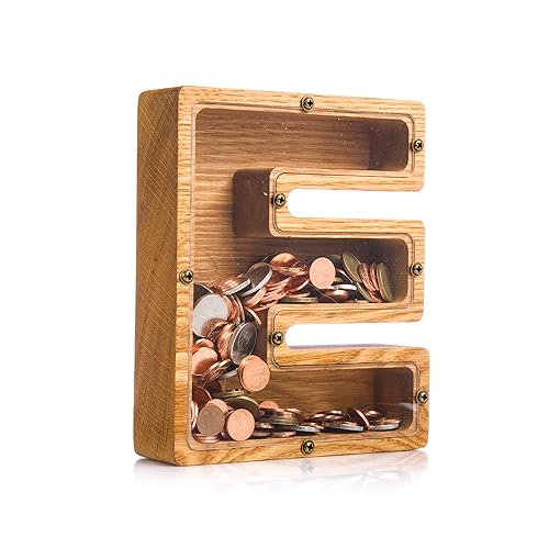 Personalized Wooden Letter E Piggy Bank 