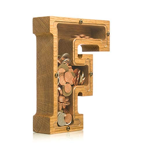 Personalized Wooden Letter F Piggy Bank 