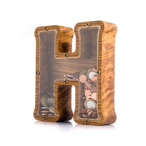 Personalized Wooden Letter H Piggy Bank 