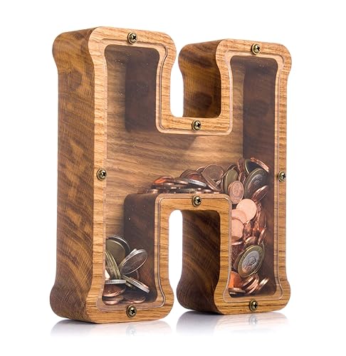 Personalized Wooden Letter H Piggy Bank 