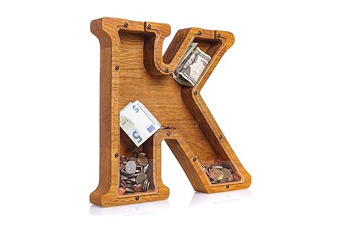 Personalized Wooden Letter K Piggy Bank 