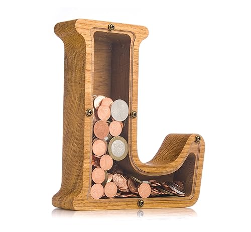 Personalized Wooden Letter L Piggy Bank 