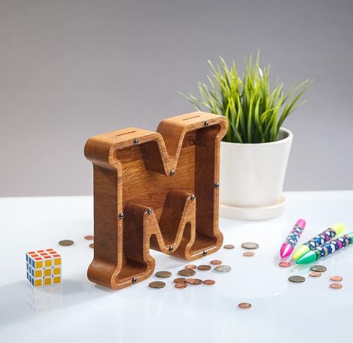 Personalized Wooden Letter M Piggy Bank 