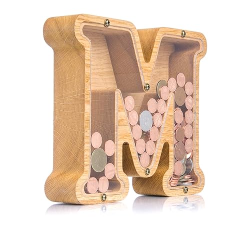 Personalized Wooden Letter M Piggy Bank 