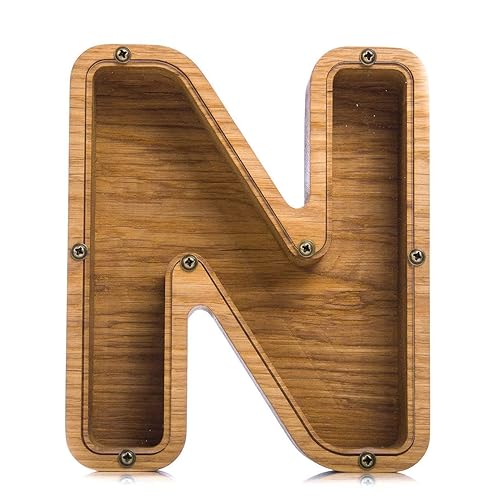 Personalized Wooden Letter N Piggy Bank 