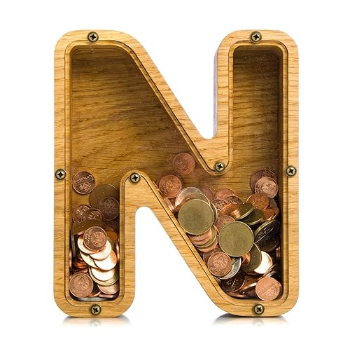 Personalized Wooden Letter N Piggy Bank 