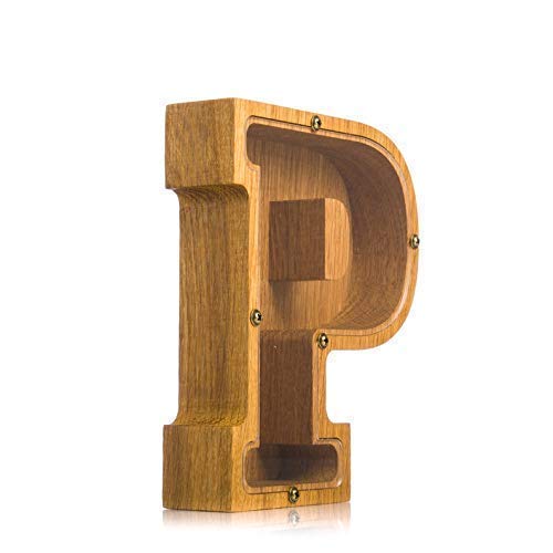 Personalized Wooden Letter P Piggy Bank 
