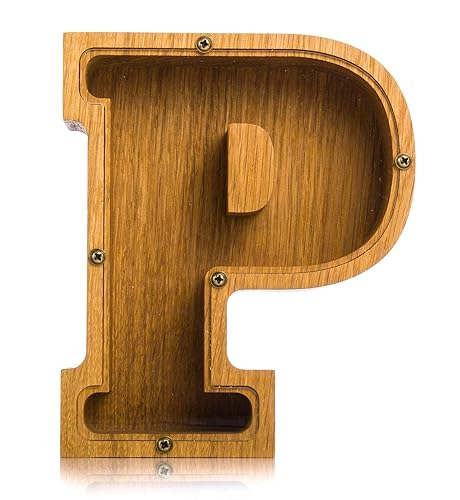 Personalized Wooden Letter P Piggy Bank 