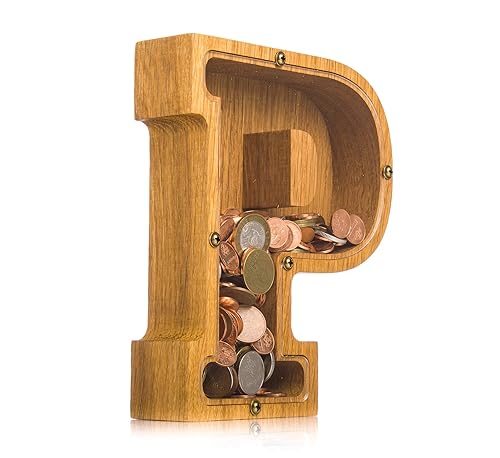 Personalized Wooden Letter P Piggy Bank 