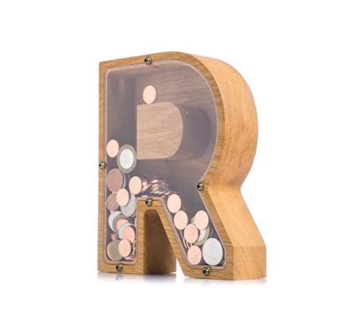 Personalized Wooden Letter R Piggy Bank 
