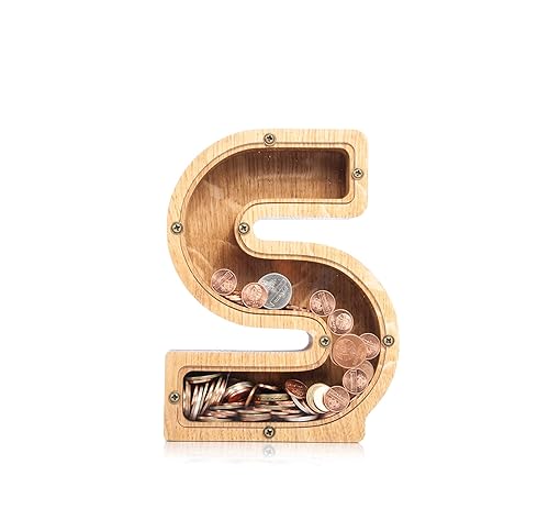 Personalized Wooden Letter S Piggy Bank