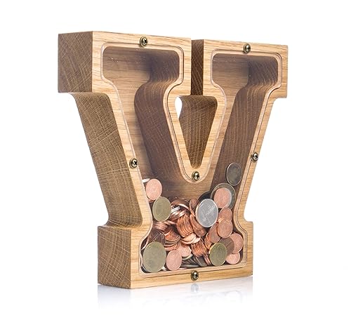 Personalized Wooden Letter V Piggy Bank
