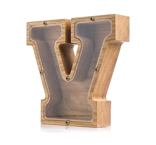 Personalized Wooden Letter V Piggy Bank
