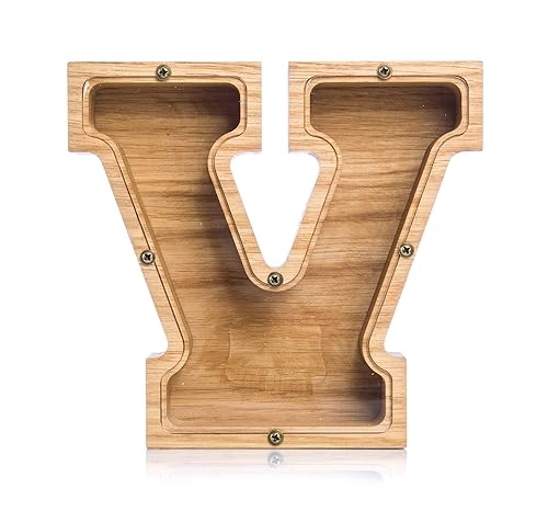 Personalized Wooden Letter V Piggy Bank
