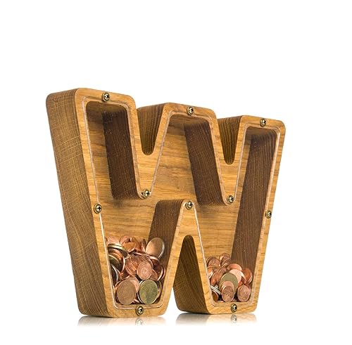 Personalized Wooden Letter W Piggy Bank