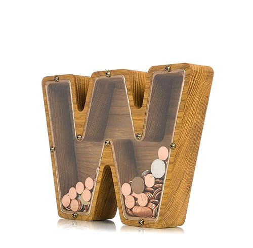 Personalized Wooden Letter W Piggy Bank