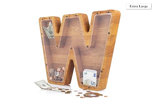 Personalized Wooden Letter W Piggy Bank