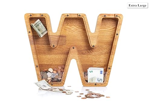 Personalized Wooden Letter W Piggy Bank
