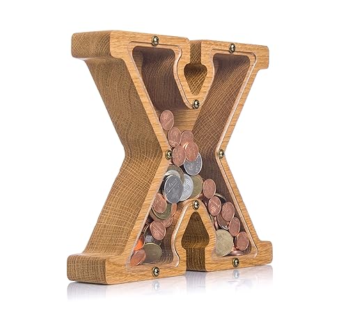 Personalized Wooden Letter X Piggy Bank 