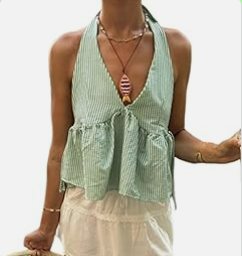 Green Striped Halter Top