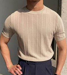 Men's Beige Short-Sleeve Sweater