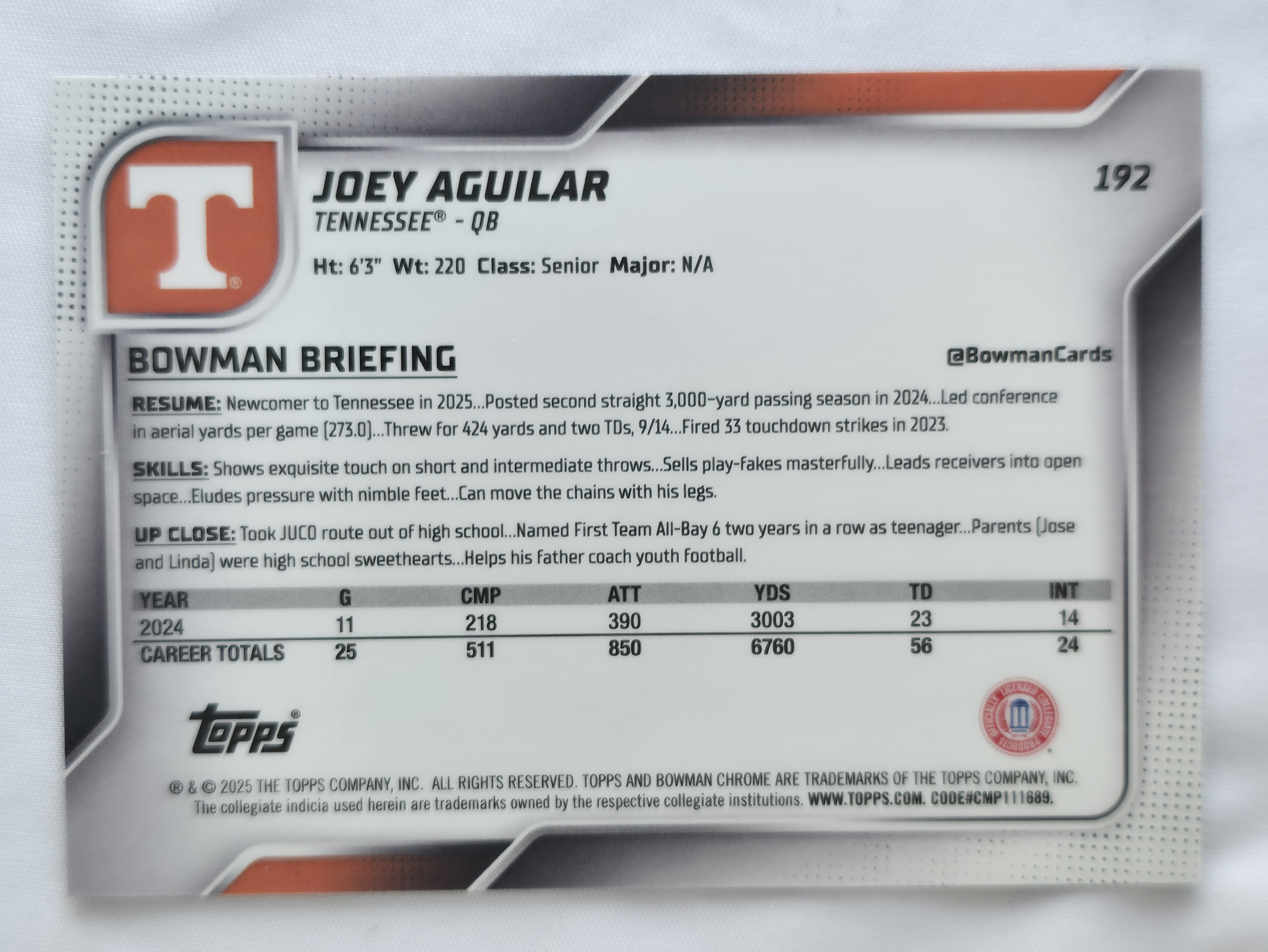 2025 Bowman U Chrome Joey Aguilar Yellow Mini Diamond Refractor 231/350