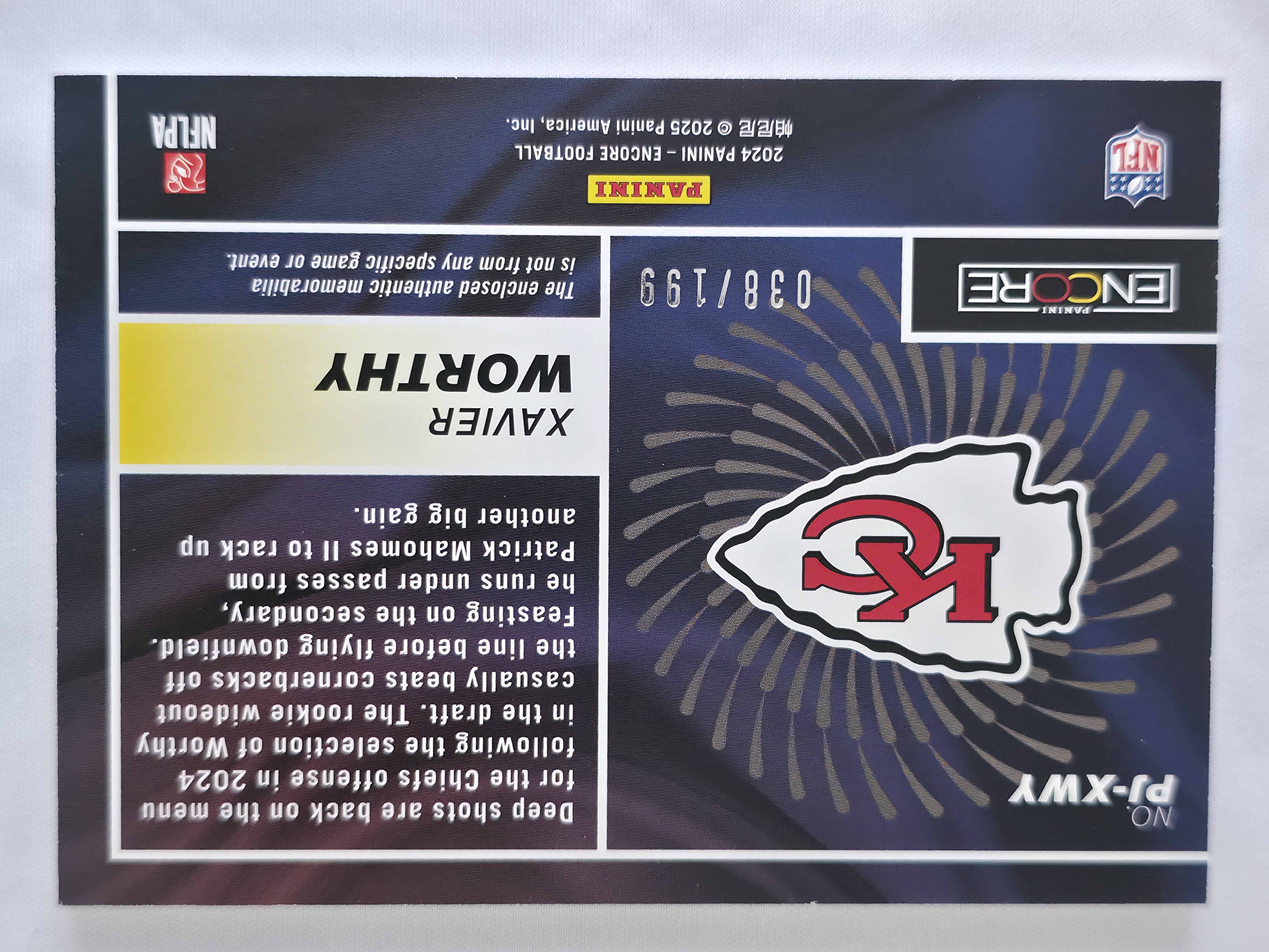 2024 Encore Xavier Worthy Rookie Patch 38/199