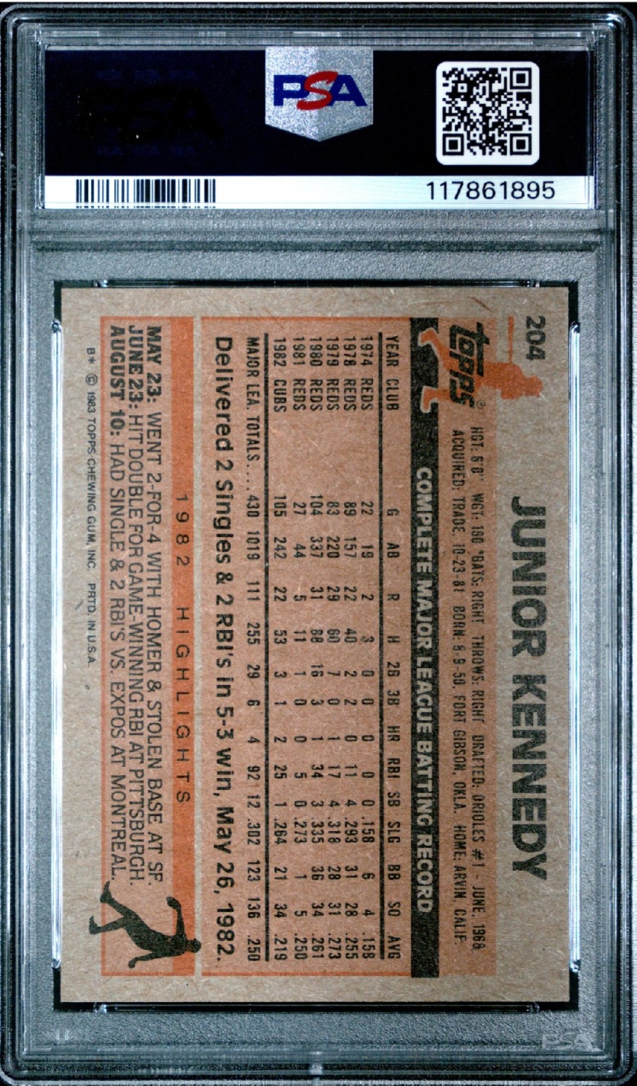 1983 Topps Junior Kennedy PSA 9