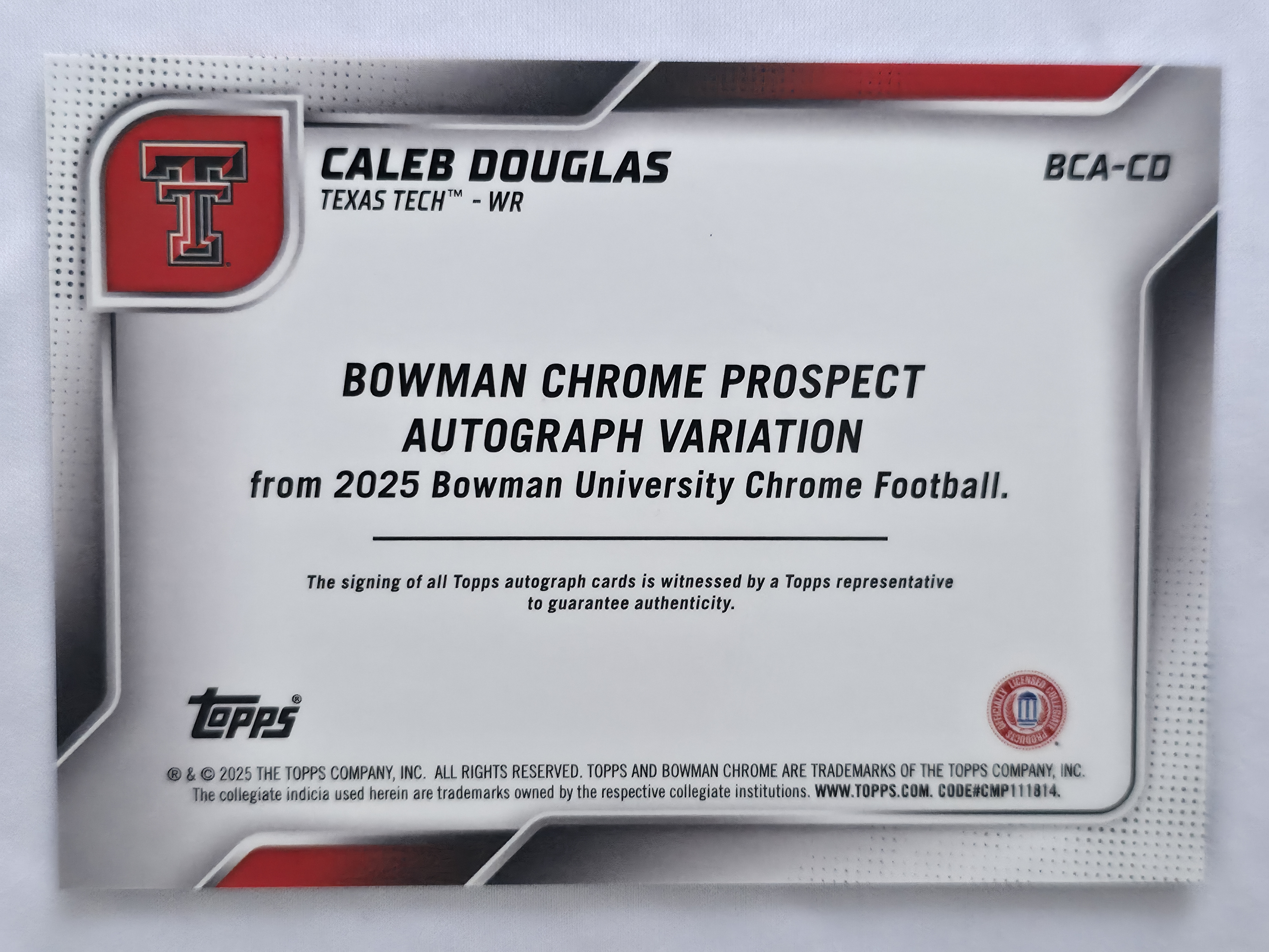 2025 Bowman U Chrome Caleb Douglas Blue Refractor Auto 1st 139/150