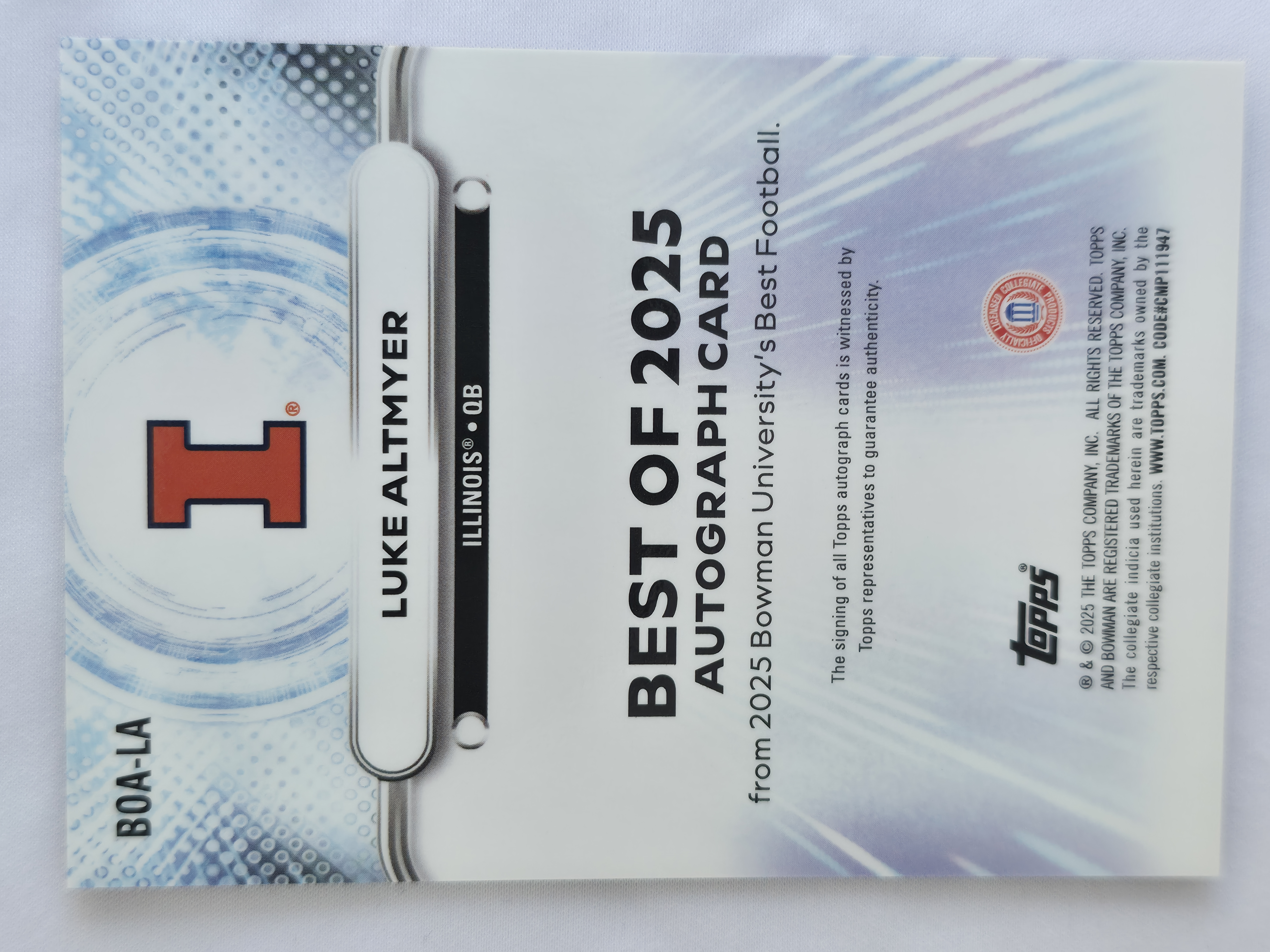 2025 Bowman U Best Luke Altmyer Refractor Autograph 