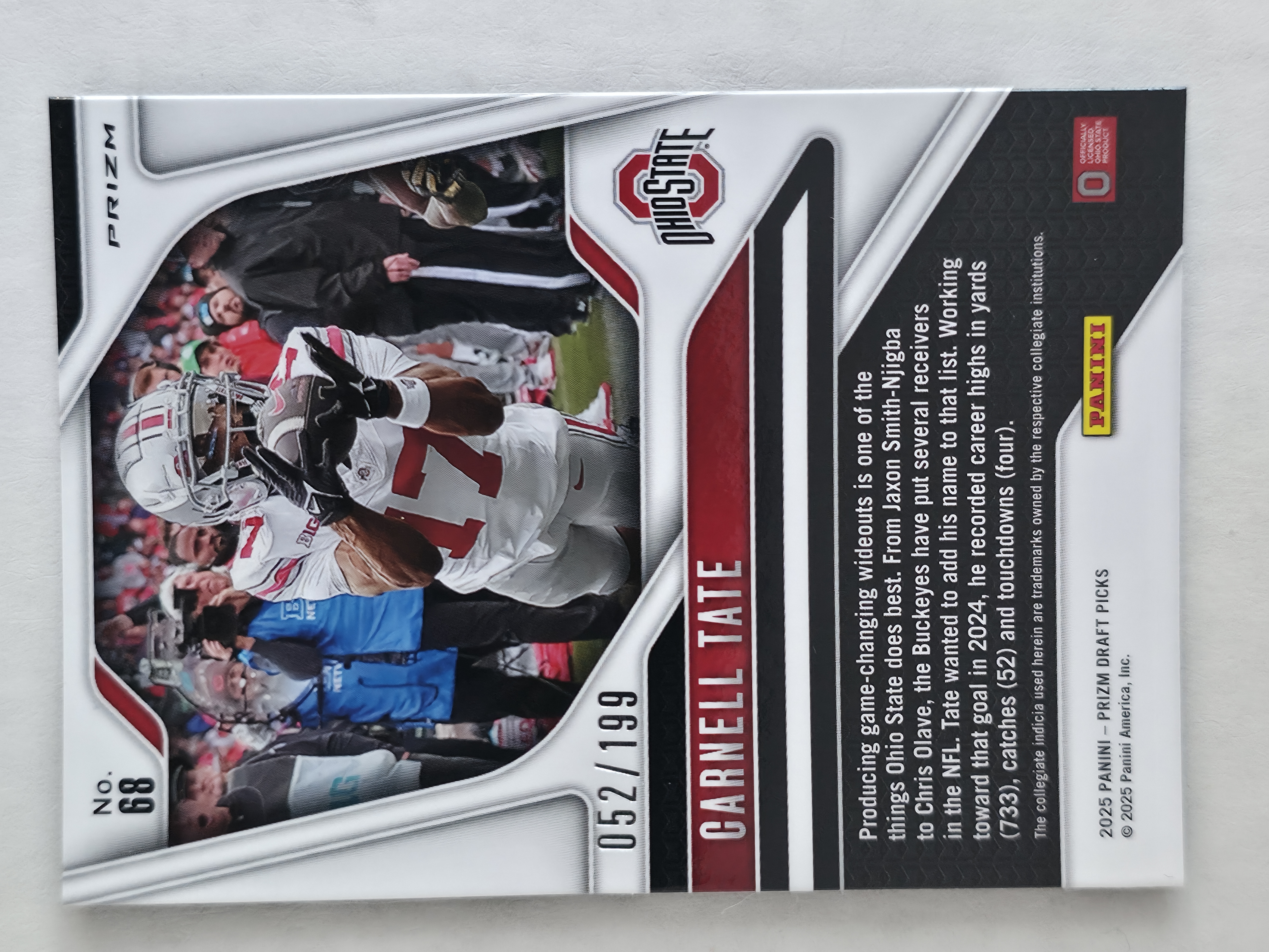 2025 Prizm Draft Picks Carnell Tate Purple Ice  52/199