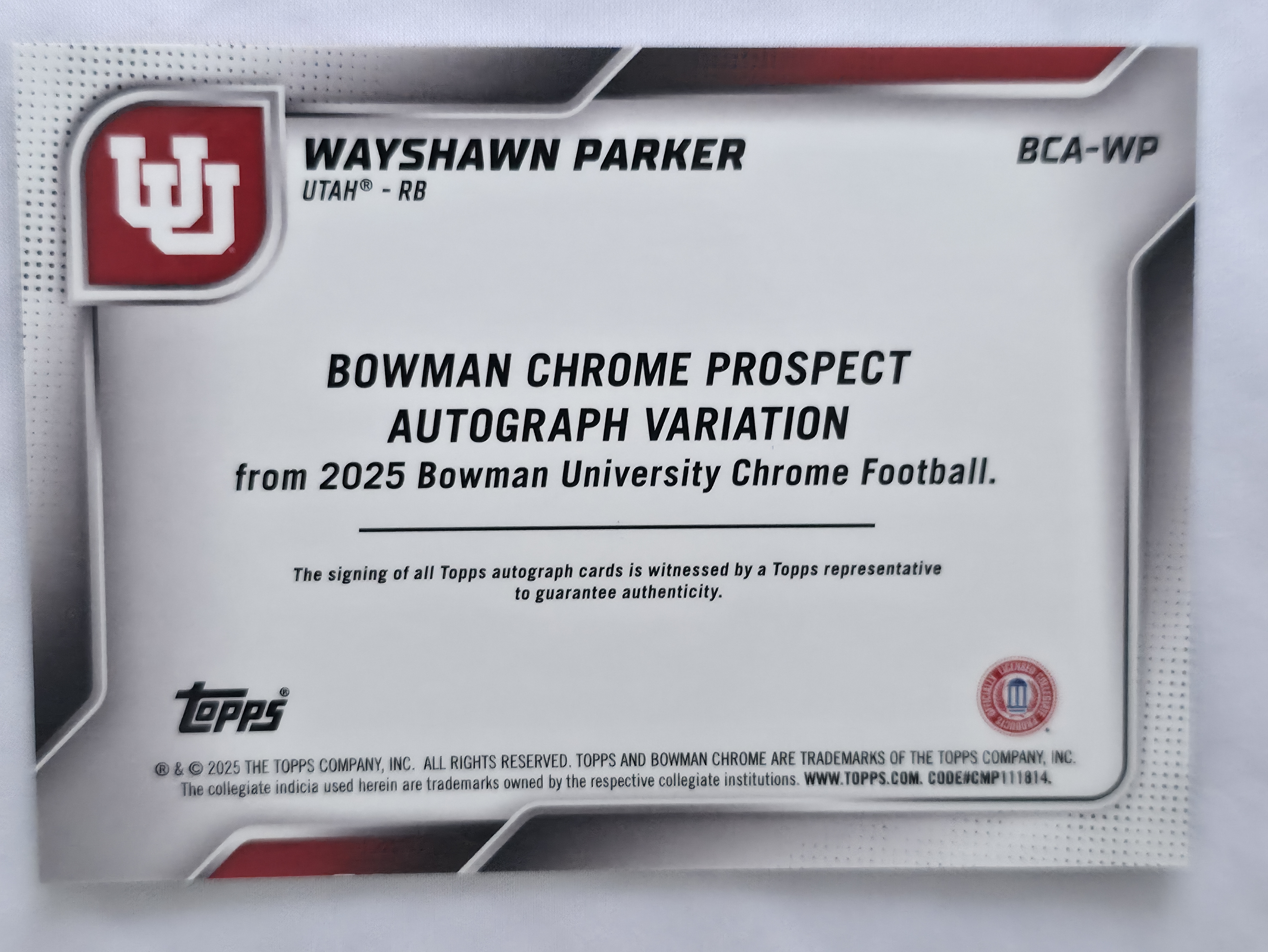 2025 Bowman U Chrome Wayshawn Parker Green Refractor Auto 1st 46/99