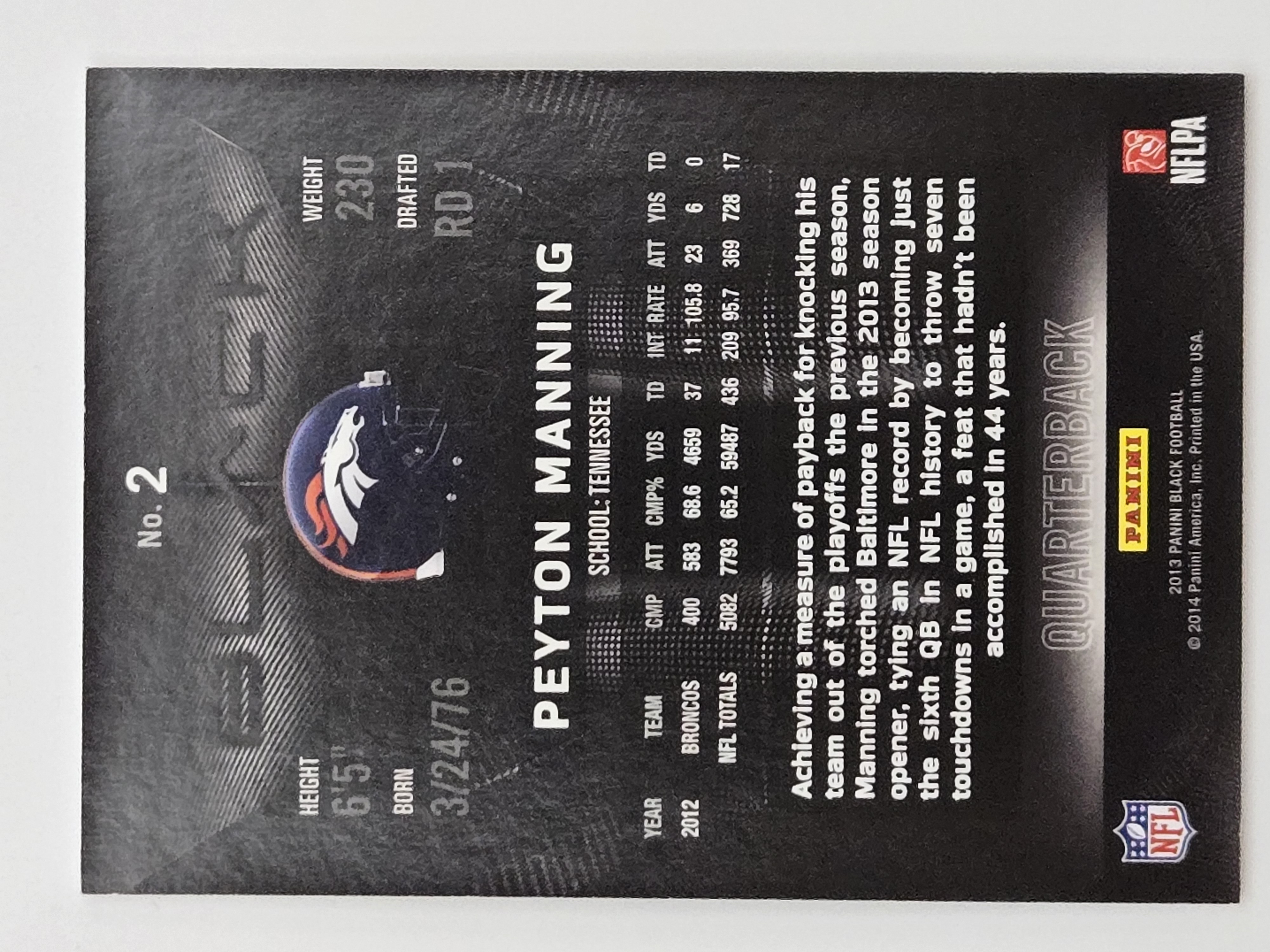 2013 Panini Black Football Peyton Manning 255/399
