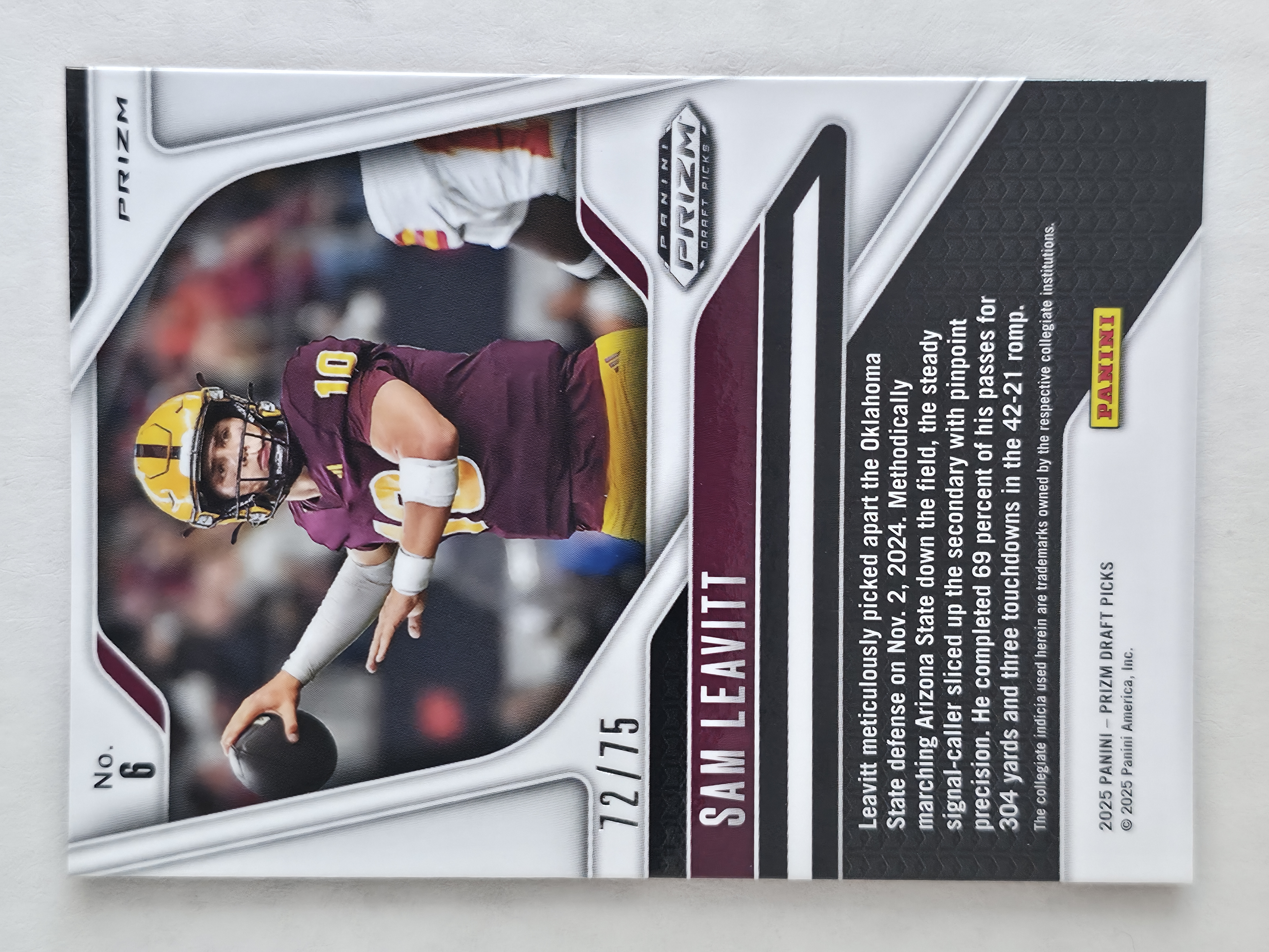 2025 Prizm Draft Picks Sam Leavitt Orange Pulsar 72/75