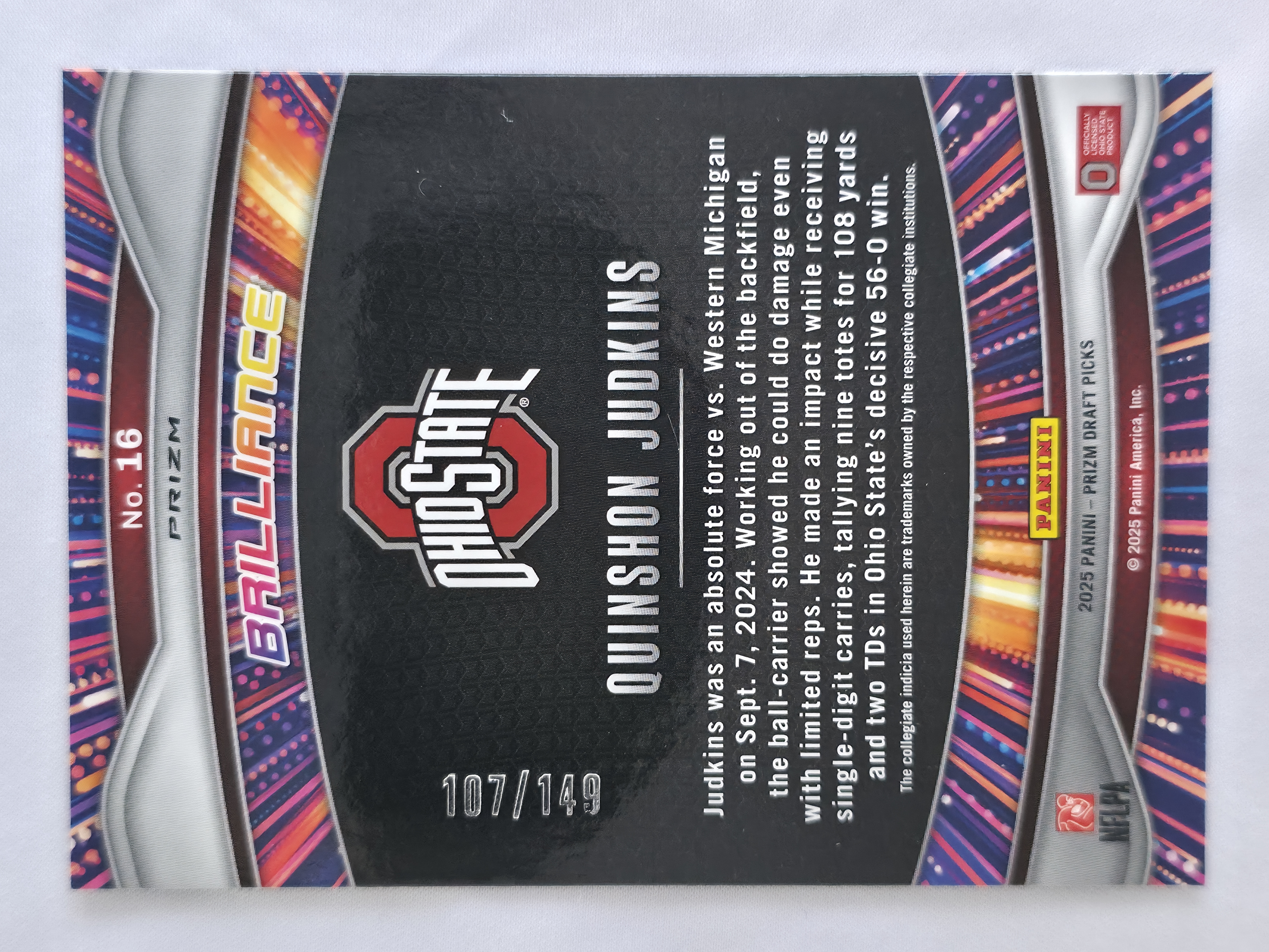 2025 Prizm Draft Picks Quinshon Judkins Brilliance Blue Ice 107/149